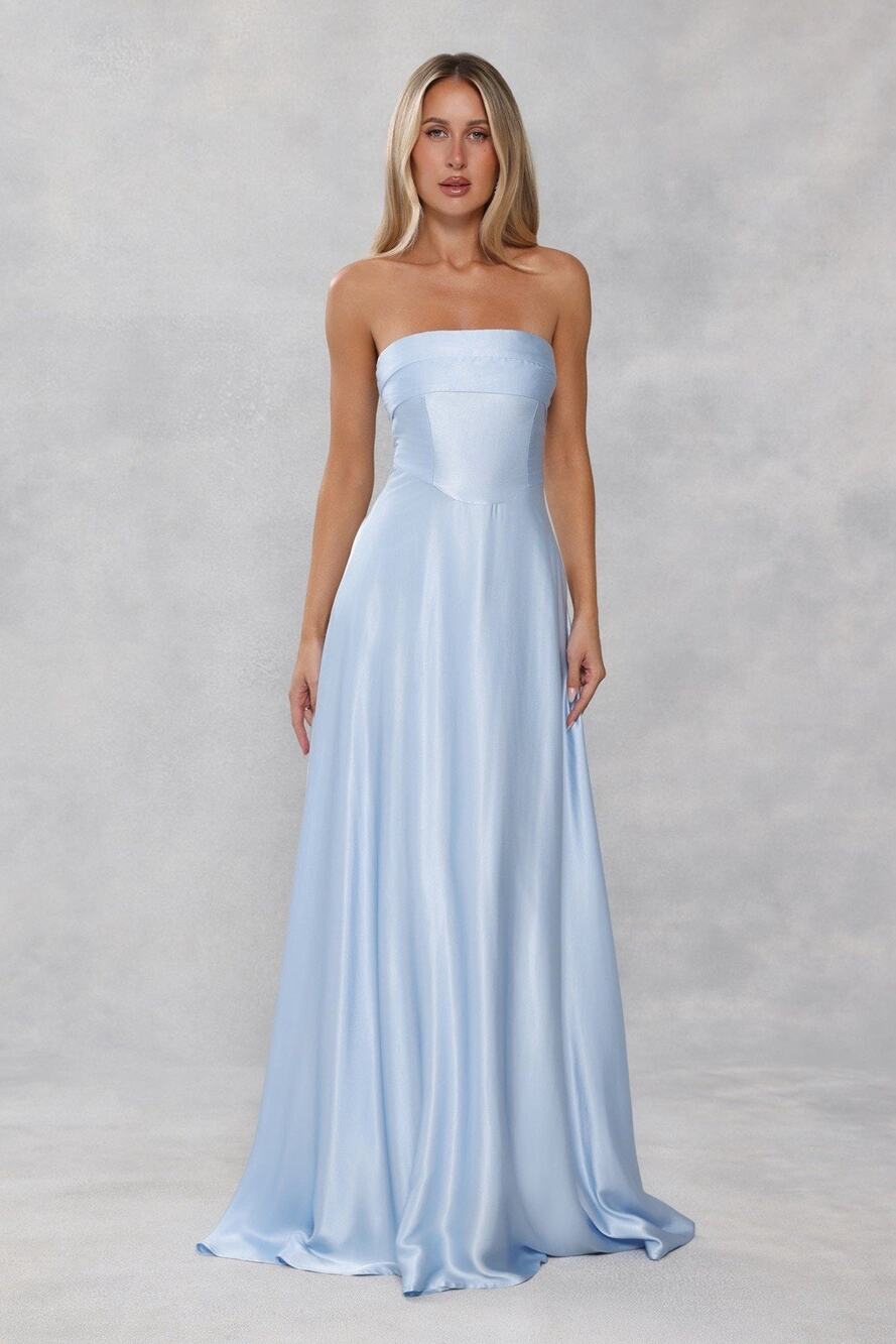 NWT Hello Molly Serina Strapless Satin Maxi Dress Baby Blue sz 4 US